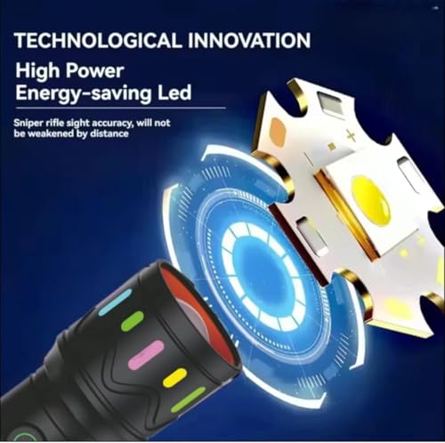Image of RL-M34 High Power 100W LED Torch Light | Rechargeable Battery | 6 Lighting Modes | Telescopic Zoom Flashlight | Type-C Charging for Night & Outdoor Use