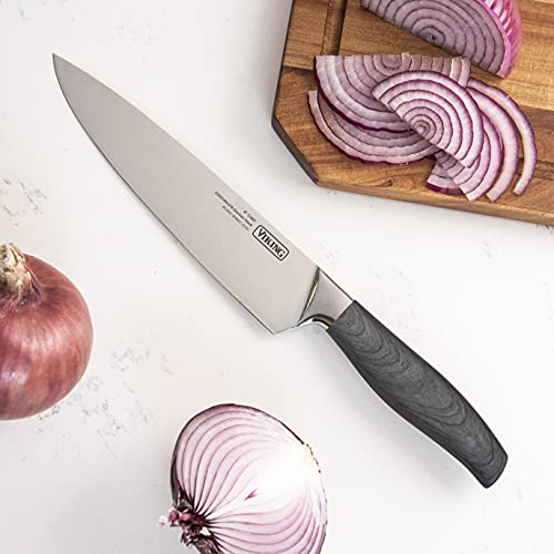 Viking Culinary German Steel Hollow Handle Cutlery Set, 6 Piece, Includes Protective Plastic Sleeve, All Essential Knife Types, Dishwasher Safe, Ash Wood Pattern Handles #TOP1