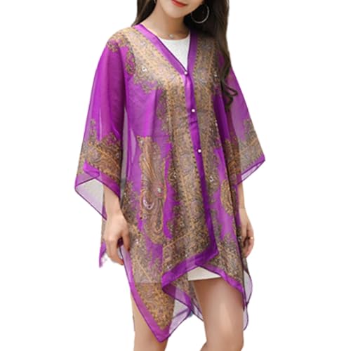 Xunger Women's Floral Ice Silk Cooling Sunproof Shawl UV Blocking Lightweight Multi-Way Wrap Beach Cover-Up Chiffon Scarf