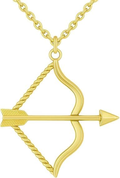 Takar Archery Pendant Necklace – 925 Sterling Silver Gold Plated Vermeil Bow and Arrow Charm Necklace – Adjustable 16 & 18 inch rolo chain – Archery Accessories for Men and Women – Made in USA