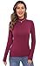 Women's Basic Long Sleeve Thermal Top Lightweight Mock Neck Shirts Slim Fit Layer Soft Top Burgundy Small