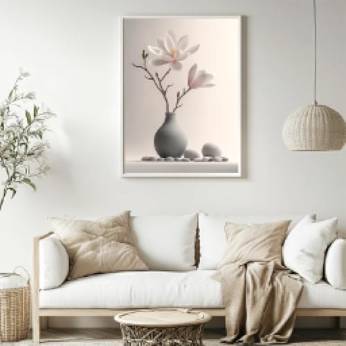 Vase à fleurs de magnolia cadre 50x70 cm décoration murale moderne salon affiche scandinave