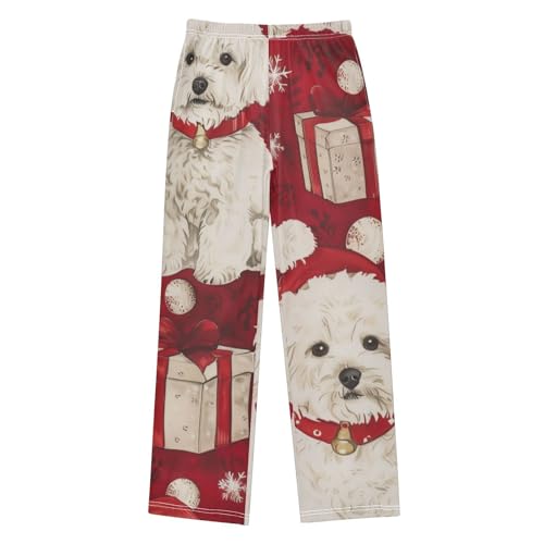ZZXXB Xmas Bichon Snow Boys Long Pants Soft Trousers Elastic Waist Kids Lounge Bottoms with Pockets S-XL