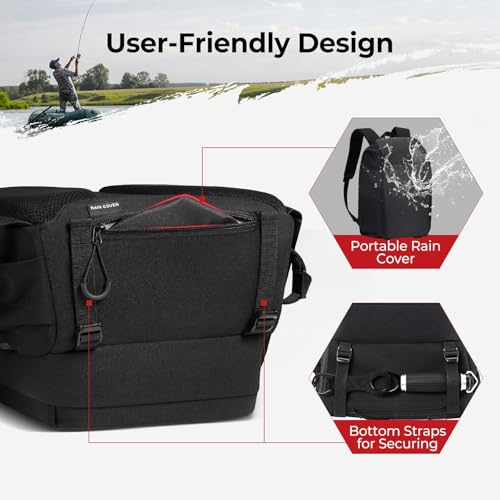 Piscifun Fishing Tackle Backpack with Rod & Gear Holder, Lightweight Outdoor Water-Resistant Fishing Shoulder Storage Bag with Protective Rain Cover, Black - image 7
