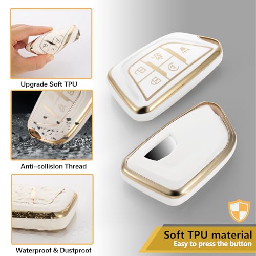 Image of for Cadillac Key Fob Cover with Luxury Diamond Bling Braided Keychain, Upgraded Soft Case for 2020-Up CT4 CT5 CT6 XTS XT4 XT5 ATS etc.(5 Buttons) Fob Shell (Gold,B1)