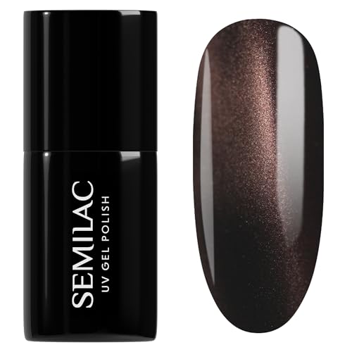 Semilac UV Nagellack 965 Chocolate Gloss 7 ml – Tiefes Braun mit warmem magnetischem Cat-Eye Gloss-Effekt – Inner Glow Kollektion