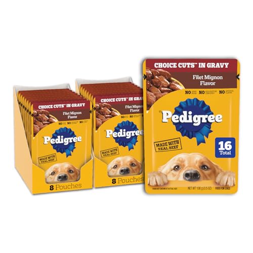 Pedigree Choice Cuts in Gravy Adult Soft Wet Dog Food Filet Mignon Flavor, 3.5 oz. Pouches, 16 Count