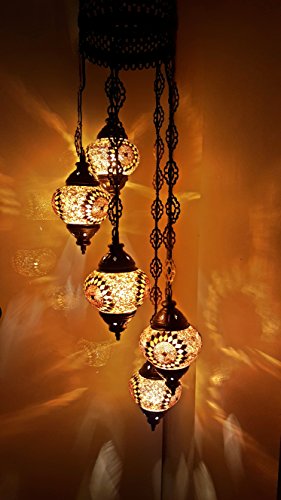 Turkish Moroccan Tiffany Style Glass Mosaic Chandelier 5 Bulb - G13 x 5