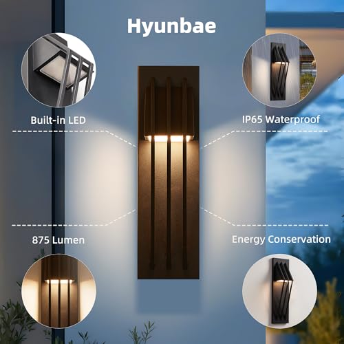 Image of Hyunbae Outdoor Wall Sconce,17.7inch Modern Exterior Lighting Fixture Waterproof, 10W Dimmable LED Outdoor Porch Lights for House Garage Patio, Black, 3000K