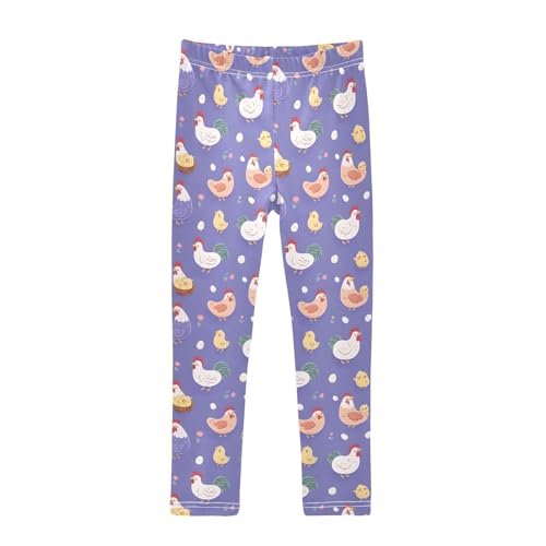 Purple Chicken Hen Pattern Girls Leggings Soft Stretch Workout Yoga Dance Pants for Kids Casual Tights