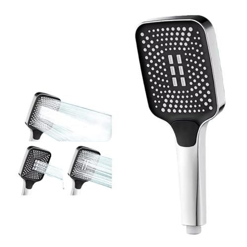 Soffione doccia regolabile con pulsante quadrato, soffione argentato, uscita acqua ispessita, set di soffioni(Silver)