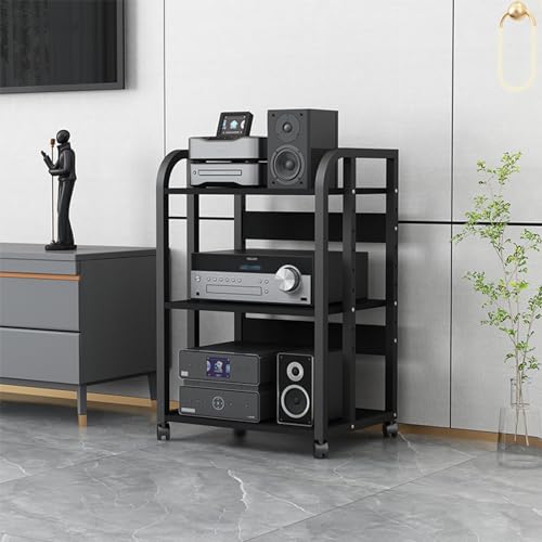 MZZKFC Stereo Racks and Stands On Wheels, Living Room Audio Video Equipment Rack Height Adjustable, Heavy Duty 2 3 5 4-Tier Media Component Cabinet for Home Theater(Size:3 Tier-H 79cm/31in)