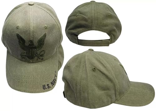 U.S. Navy Emblem Eagle Olive Drab OD Cotton Adjustable Embroidered Cap Hat (Officially Licensed by The US Navy)