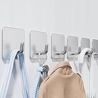 Aikzik 6 Pack Self Adhesive Hooks, Sticky Hooks Extra Strong, Hanging up to 8KG, Metal Stainless Heavy Duty Stick on Wall Door, for Towel Coat Hat Purse in Bathroom Shower Kitchen