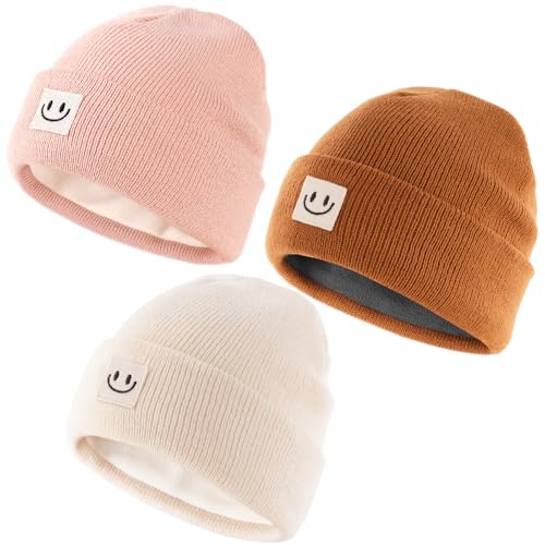 Image of FURTALK Baby Toddler Winter Hat 3 Packs Baby Beanie Toddler Beanie Boys Girls Fleece Lined Kids Warm Knit Hats