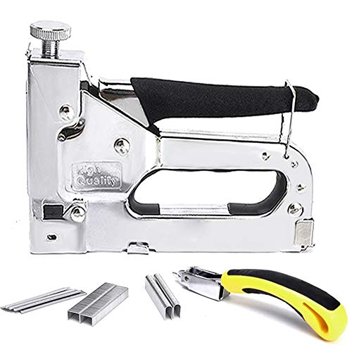 JHYM 3 en 1 para Trabajo Pesado Pistola de Grapas, Profesional de Manual de Pistola de Clavos con 3000 Grapas y removedor, D/T/T-Tipo Grapas - para la fijación de la tapicería de Madera de Bricolaje