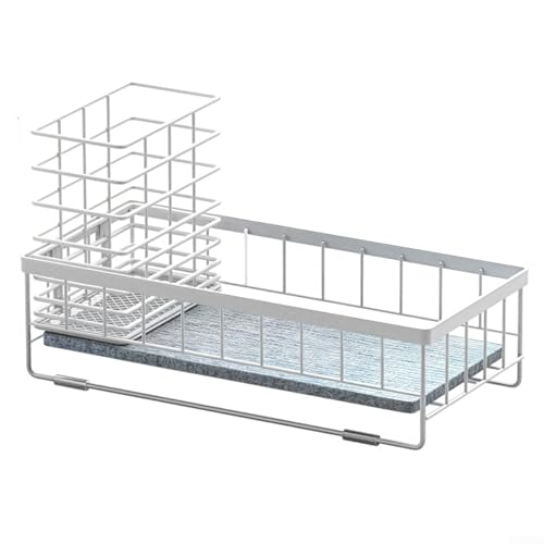 Organizador de fregadero con diseño estable e inserto de piedra de diatomeas de secado (blanco)