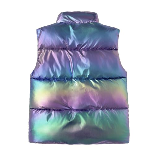 Girls Puffer Vest Stand Collar Zipper Iridescent Glossy Winter Kids Vest - image 3