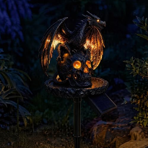 Lámpara solar para jardín de dragón Dragon Golden Ember, dale un toque mágico a tu hogar 5