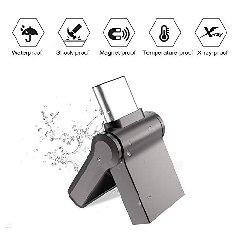 Image of Type C OTG USB Flash Drive 64GB, KALSAN 64GB USB 3.0+Type C 2 in 1 OTG Dual WaterproofUSB Memory Stick with Keychain Metal-Black