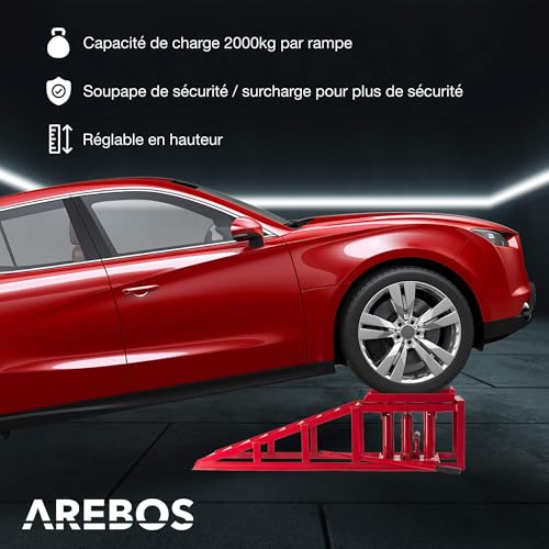 Arebos Lot de 2 Rampes d’Accès avec Cric Hydraulique 2T |...