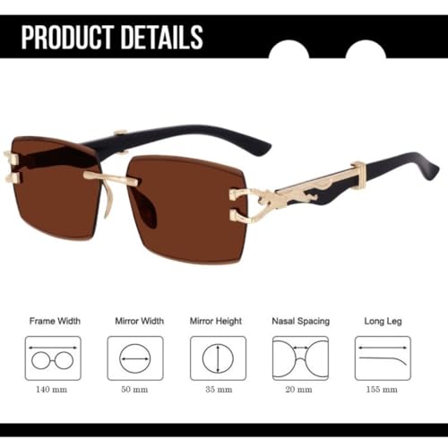 Image of Rimless Rectangle Sunglasses for Men, Frameless Sunglasses for Men with Sleek Metal Temples, Lightweight Premium Eyewear for Modern Retro Fashion Styling.