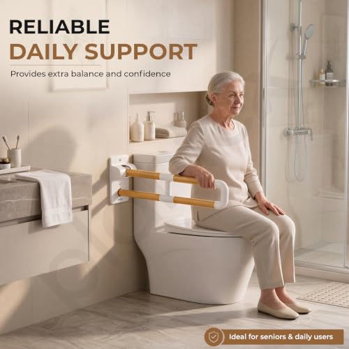 Image of Plantex Resin Grab Bar for Toilet with Grip /24 inch Anti-Slip Handle for Bathroom Support - Pack of 1 (White & Wood)