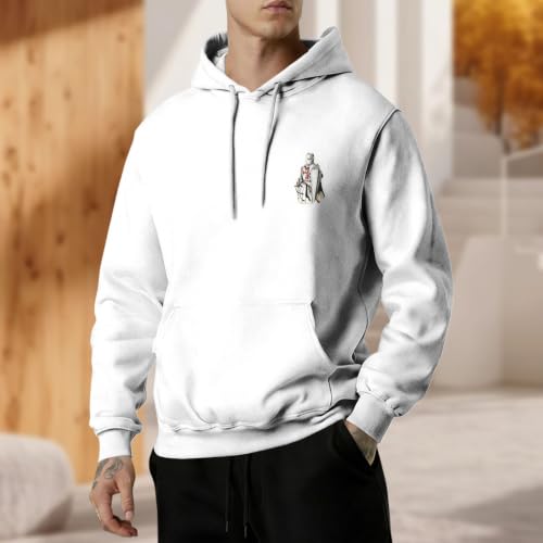 Sudadera con capucha de felpa blanca para hombre manga larga estilo casual 2