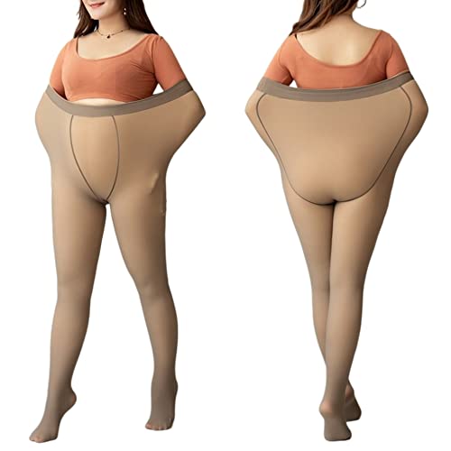 TOBILE Strumpbyxor plus size dam termiska strumpbyxor för vinter varma fleece tights damstrumpor falska genomskinliga leggings-kaffe hela fötter, 220 g standard sammet