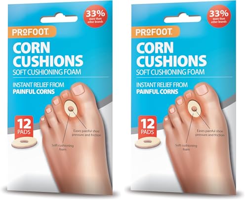 Image of PROFOOT Corn Cushions - 12 Cushioning Pads - Instant Relief from Painful Corns - Super Soft Cushioning Foam Pads for Pressure Relief - Self Adhesive Pads (Pack of 2)