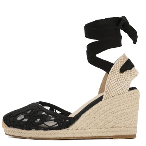 Image of Women's Espadrille Wedge Sandals Closed Toe Lace-Up Shoes