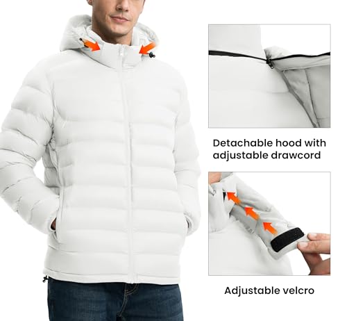 Image of Gopune Men's Lightweight Puffer Jacket Detachable Hooded Water Resistant Puffy Winter Down Jackets for Snow Ski Travel