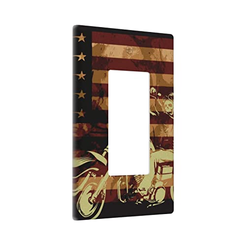 American Flag Motorcycle Skull Cool Single Rocker Light Switch Covers Wall Plate Outlet Receptacle Decorative 1 Gang For Kitchen And Living Laundry Room Personalized One Device Decor #TOP1