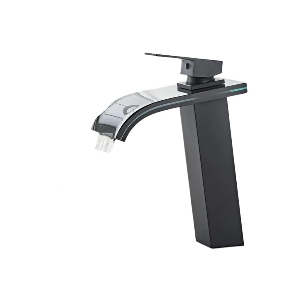 Basin Faucet European Hot and Cold Faucet Waterfall Glass Faucet Brass Basin Faucet LH-01(Black)