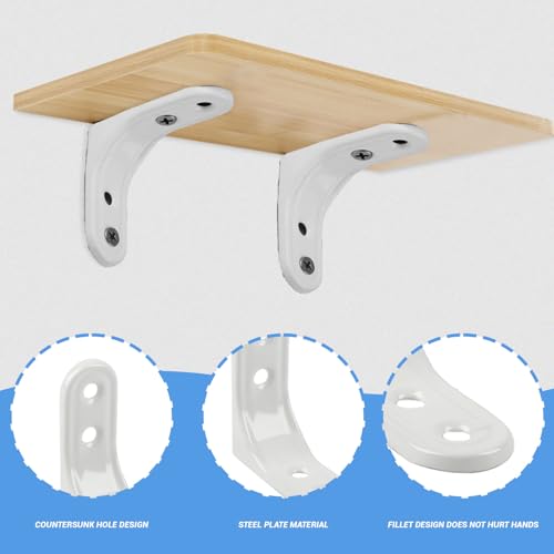 Cuixia 6 Pcs Shelving Brackets, White Floating Shelf Brackets & Supports, Wall L Brackets for Shelves, Angle Heavy Duty Shelf Bracket for Living Room Kitchen Office (2 x 2 Inch) - Image 2