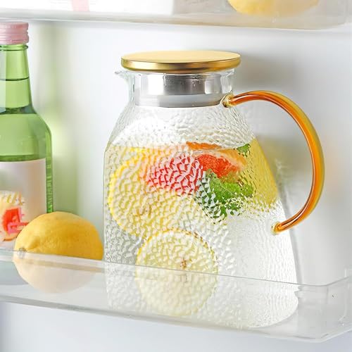 Pichet à eau de 1,8 l, carafe en verre résistante, pour thé glacé, jus et refroidissement
