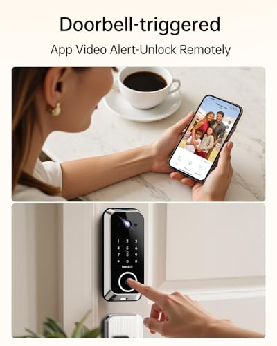 Hornbill Video Smart Lock with Camera: 10-in-1 Ring+2K Camera+Doorbell+Fingerprint Keyless Entry Door Lock, Built-in WiFi Deadbolt(only 2.4G), Two-Way Audio/App Remote Control/PIR, Satin Nickel - image 5