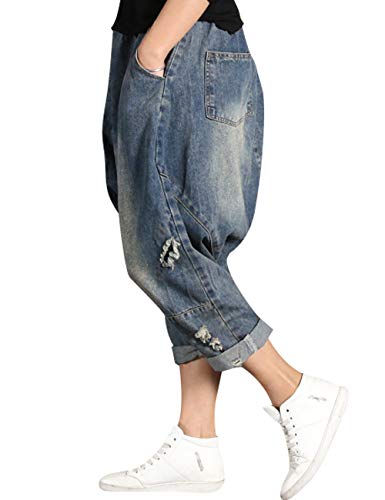 Women's Casual Hip Hop Drop Crotch Harem Jeans Denim Pants Trousers3