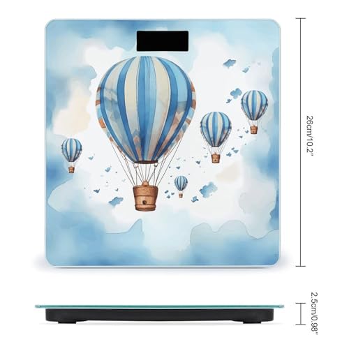 Báscula digital azul con globo aerostático y plataforma de vidrio templado miniatura 2
