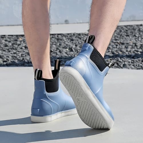 Image of Men's Deck Boots Waterproof Fishing Rain Boots, Anti-Slip Rubber Boots Ankle Booties, High-Performance Footwear Chelsea Boots for Gardening Boating Camping Sailing