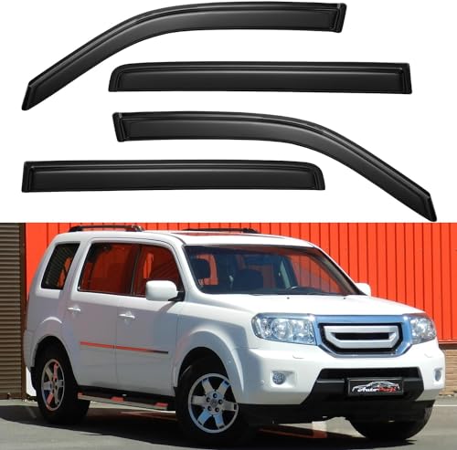 Image of Window Visors Rain Guards Shield for 2009 2010 2011 2012 2013 2014 2015 Honda Pilot, Out-Channel Window Vent Wind Deflectors Visors Shades for 09-15 Pilot