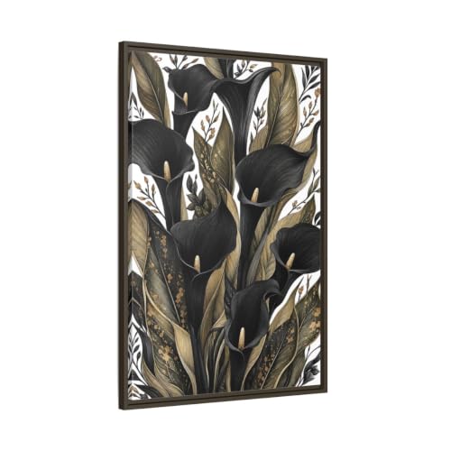 Toile Calla Lily noir et or décoration murale salon de 60x90cm