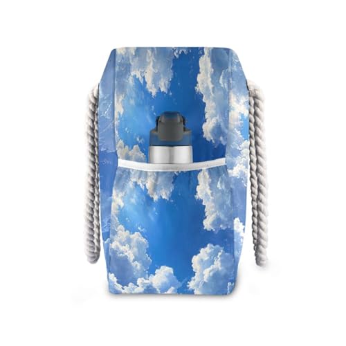 Blue Sky Clouds Beach Bag & Travel Tote Bag Large Sandproof with Zipper Closure, Wet Pouch for Swim Gym Travel, Lightweight Foldable Outdoor Bag3