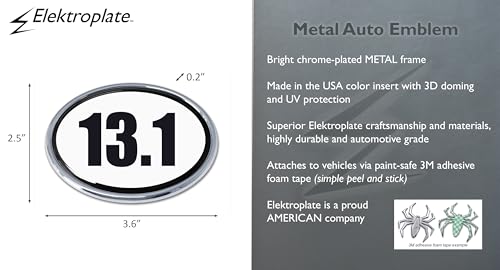 Image of Elektroplate 13.1 Half Marathon Oval Black & White All Metal Emblem for Cars, Trucks, and All Auto | Universal Fit at 3.6 inch x 2.5 inch | Weatherproof