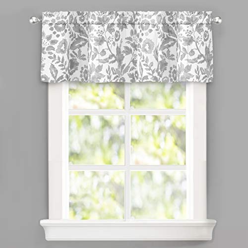 Driftaway Julia Watercolor Blooming Flower Floral Lined Thermal Insulated Window Curtain Valance Rod Pocket 52 Inch By 14 Inch Plus 1.75 Inch Header Gray 1 Pack #TOP1
