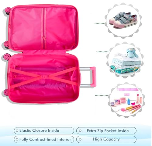 Image of ADSON Abs Kids Trolley 360 Rotating Luggage 360 Degree Wheels Cartoon Non-Breakable 20 Inch Kids Hardsided Suitcase with 4 Wheels, 360 Degree Wheel Travel Trolley Bag (Light Pink)