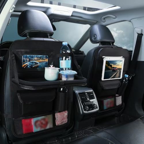 Primst Car Backseat Organizer with Foldable Table Tray, 2 Pack Car Seat Back Protectors Kick Mats, Foldable Car Seat Organizer with Tablet Holder