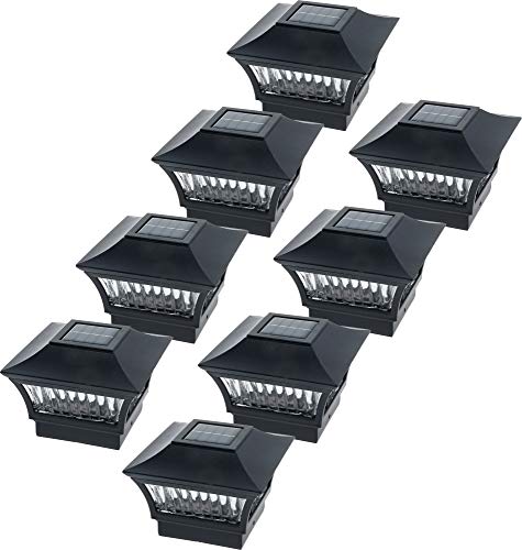 GreenLighting - Solar Post Lights - Solar Deck Post Top LED Lights - Solar Fence Post Lights - Sleek Solar LED Post Cap Light for 4X4 Wood, 6x6 PVC (#6 Sleek, 8 Pack, Black Aluminum)