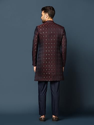 Image of Kisah Men's Silk Blend Textured Sherwani Set Regular Fit | Wedding, Festive & Occasion Wear