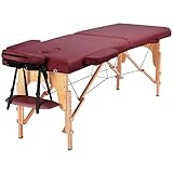Yaheetech Camilla Masaje Portátil Plegable 2 Zonas Madera de Haya Altura Ajustable con Bolsa de Transporte 213 x 60 cm Burdeos